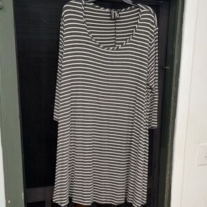 Grey and White Striped Long Sleeve Dress